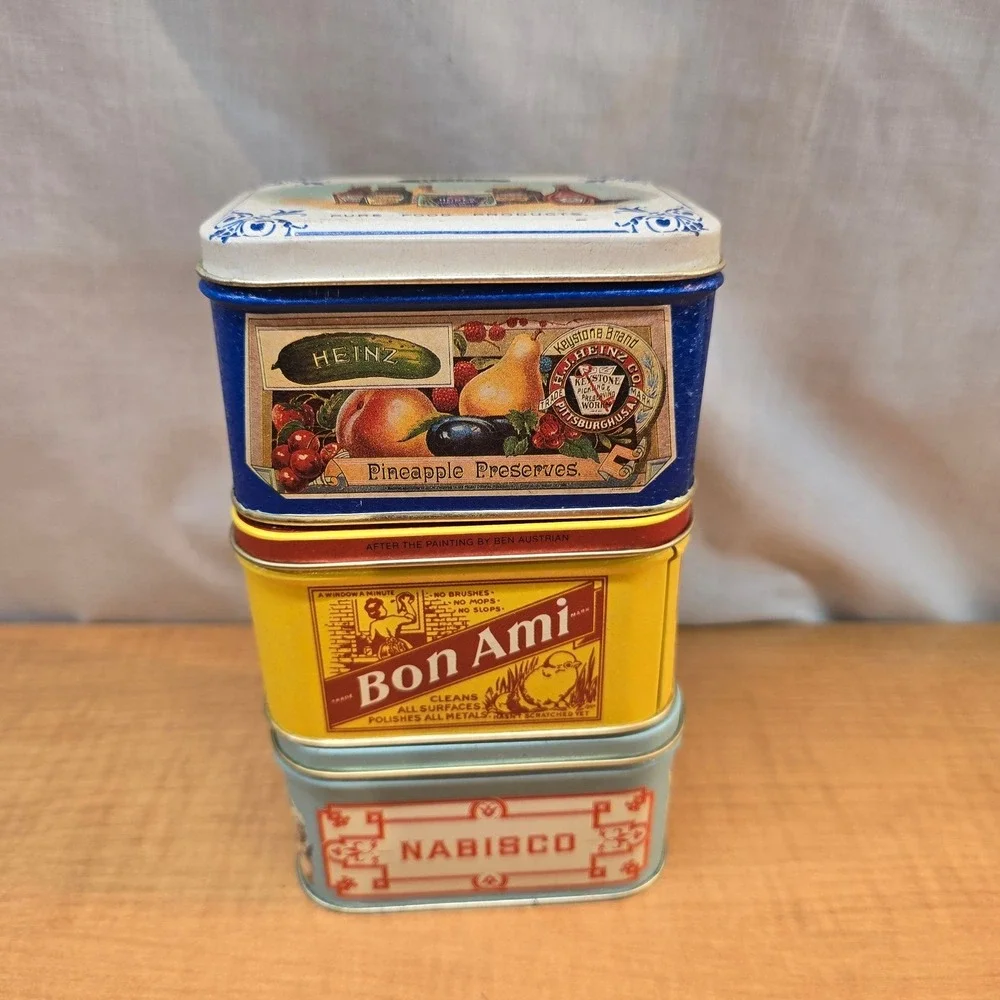 3 Retro Reproduction Bristol Ware Tins 1983 Bon Ami, Heinz, Nabisco Great Shape!